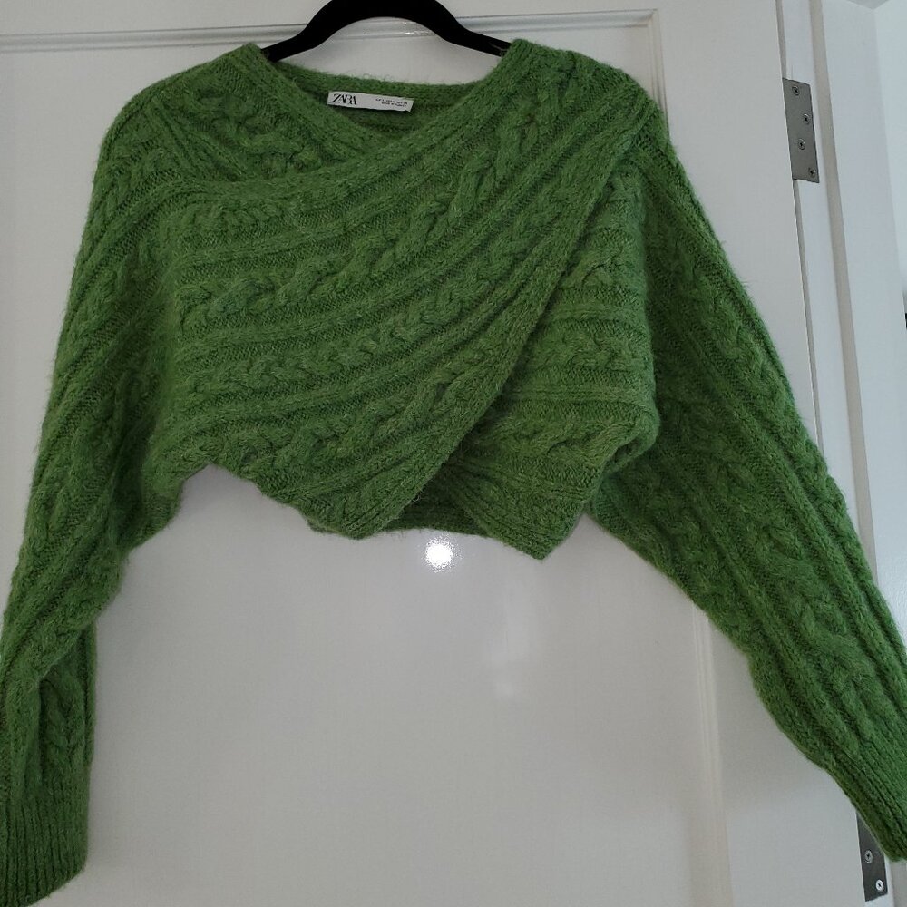 GREEN WOOL CROPPED SWEATER - ZARA